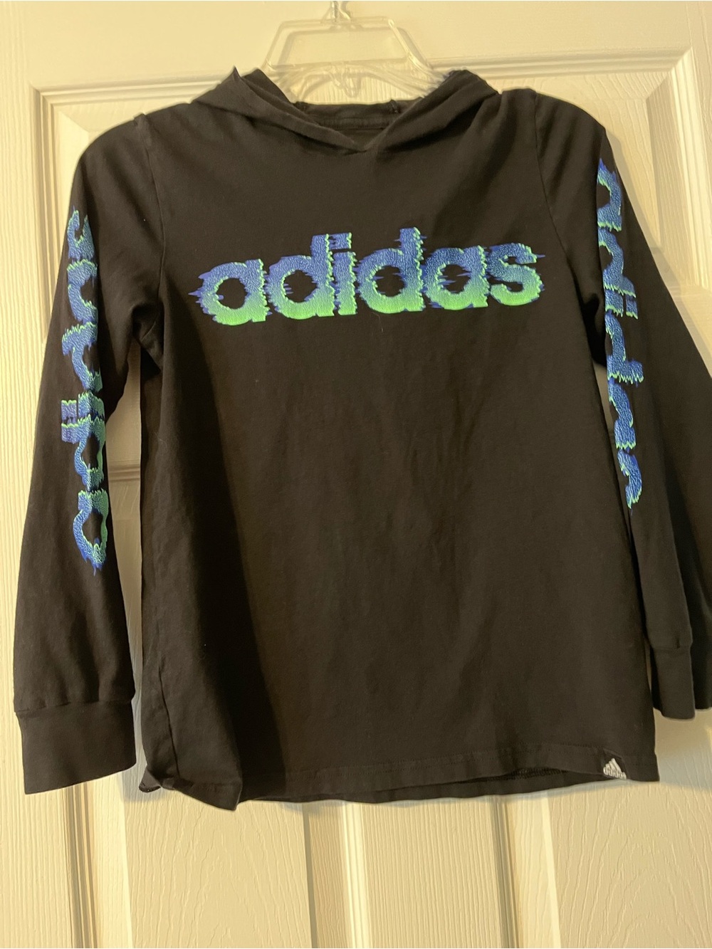 adidas Black Hoodie with Blue-Green Logo and Sleeve Graphics